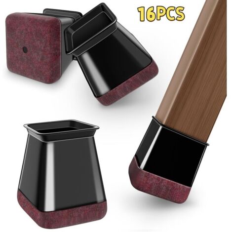 Lot de 16 protège-pieds carrés noirs en silicone de taille S (13-20 mm), pour réduire le bruit et éviter les rayures