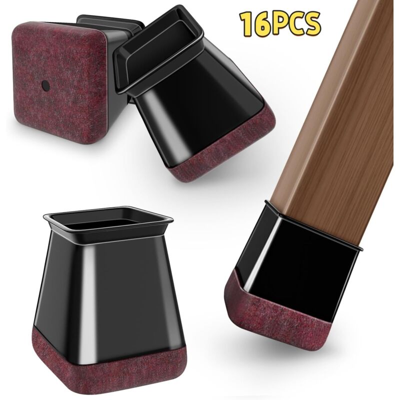 Lot de 16 protège-pieds carrés noirs en silicone de taille M (20-26 mm), pour réduire le bruit et éviter les rayures