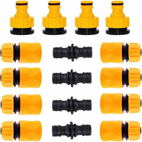lot de 16, raccords pour tuyaux d'arrosage, 8 pièces de tuyaux à connexion rapide 1/2", 4 pièces de raccords doubles et 4 pièces de raccords 3/4", raccords pour tuyaux d'arrosage en plastique