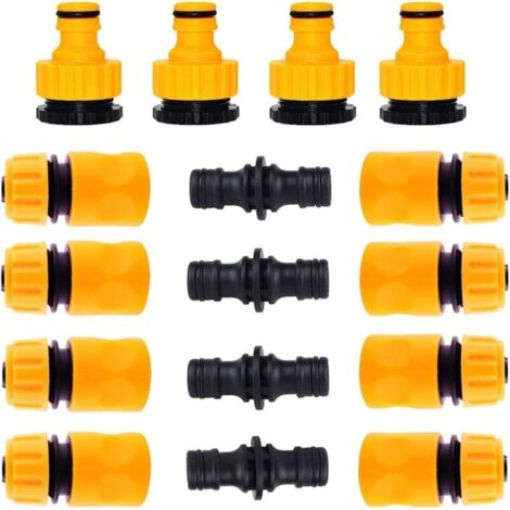 lot de 16. raccords pour tuyaux d'arrosage. 8 pièces de tuyaux à connexion rapide 1/2". 4 pièces de raccords doubles et 4 pièces de raccords 3/4". raccords pour tuyaux d'arrosage en plastique