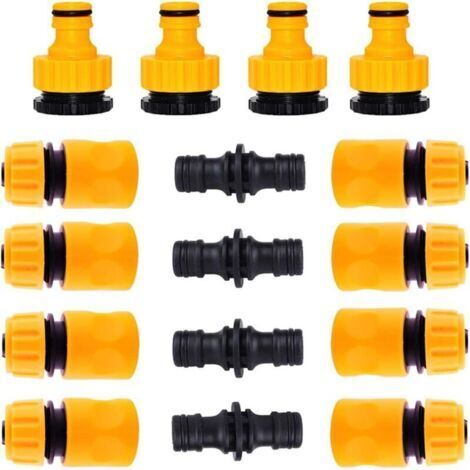 lot de 16, raccords pour tuyaux d'arrosage, 8 pièces de tuyaux à connexion rapide 1/2", 4 pièces de raccords doubles et 4 pièces de raccords 3/4", raccords pour tuyaux d'arrosage en plastique