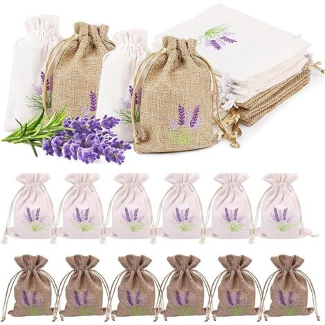 Lot de 16 sachets de lavande vides, avec cordon de serrage, respirants, résistants, portables, en toile blanche et lin, pour lavande, épices et herbes