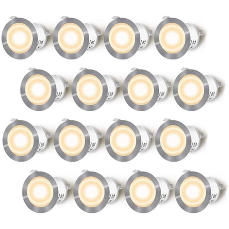 Ineasicer - Lot de 16 Spots led Encastrable pour Terrasse Bois, Etanche IP67, Spots à Encastrer Extérieur, 0,6W DC12V, Lumière Blanc Chaud, Kit Mini