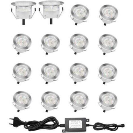 Lot de 16 spots LED encastrables étanches IP67 – 0,6W DC12V – Lumière blanche 4000K – Installation facile pour terrasse et escaliers