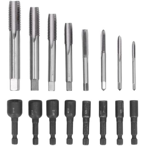 Lot de 16 Tarauds à Douille en Acier Allié 6542 à Tige Hexagonale en Acier à Grande Vitesse Mandrin de Taraudage à Tige Hexagonale 1/4" Outils à Main en Acier pour Visseuse à Air Pneumatique Entretien