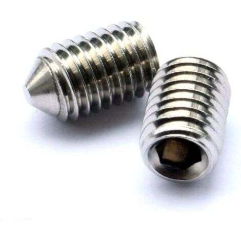 Lot de 16 vis sans tête coniques 5 mm de longueur, différents filetages métriques, M3, M4, M5 et M6. Lot de vis sans tête hexagonales en acier inoxydable de qualité A2