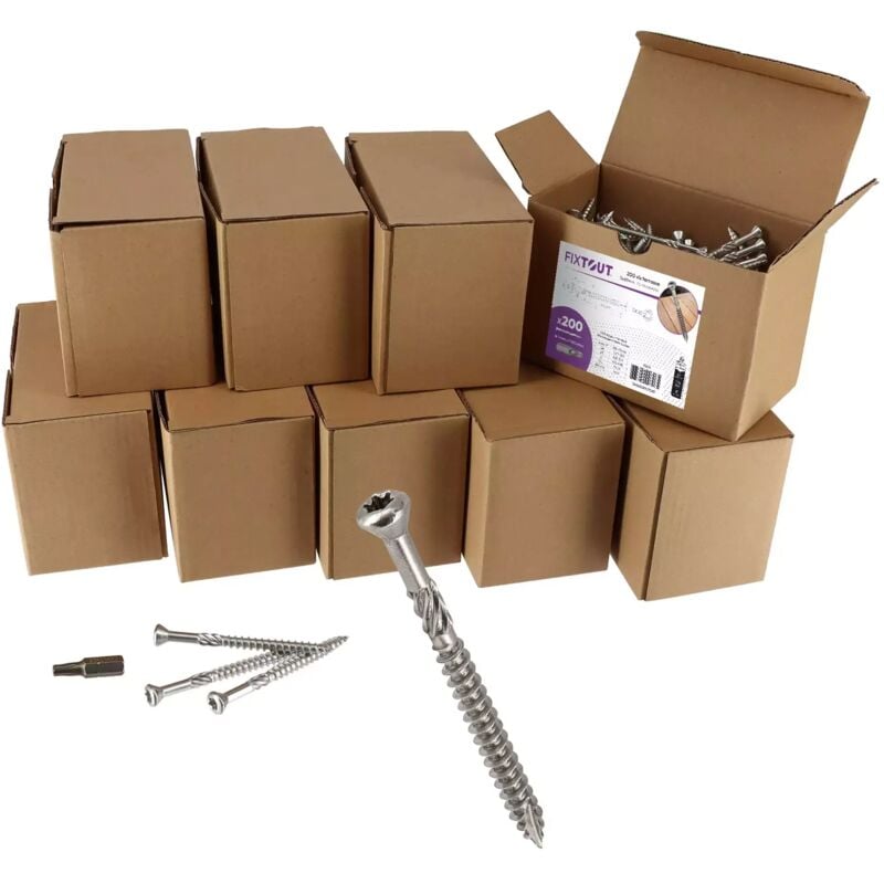 Lot de 1600 Vis terrasse en Inox A2 à tête fraisée réduite - Empreinte TX25 - Diamètre 5 mm - 8 embouts offerts - Longueur 50 mm
