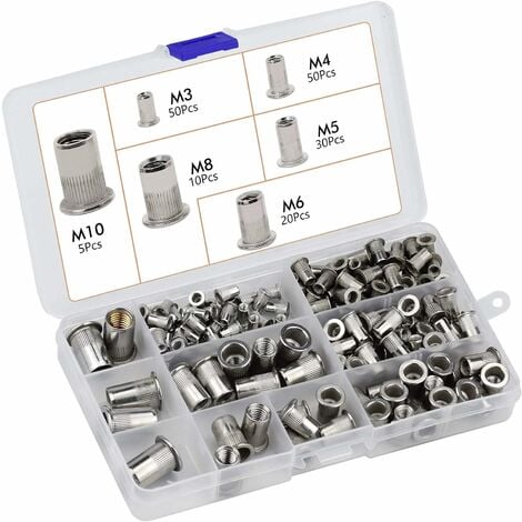 Kit d'assortiment d'écrous à tête plate, rivets métriques filetés en acier  inoxydable, M3 M4 M5 M6 M8 M10, 165 pièces - AliExpress