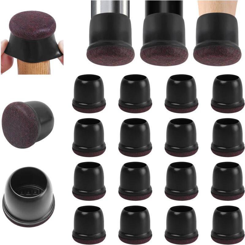 Lot de 16petits protecteurs de sol en silicone noir avec feutre enveloppé, embouts de chaise en caoutchouc, couvre-pieds de chaise, coussinets de