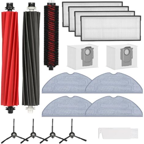 Lot de 17 accessoires pour aspirateur Roborock S8 Pro Ultra - 2 brosses principales (brosse DuoRoller), 1 brosse de nettoyage, 4 lingettes VibraRise 2.0, 4 filtres HEPA, 4 brosses latérales, 2 sacs à