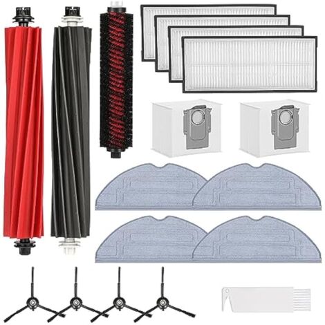 Lot de 17 accessoires pour aspirateur Roborock S8 Pro Ultra - 2 brosses principales (brosse DuoRoller), 1 brosse de nettoyage, 4 lingettes VibraRise 2.0, 4 filtres HEPA, 4 brosses latérales, 2 sacs à