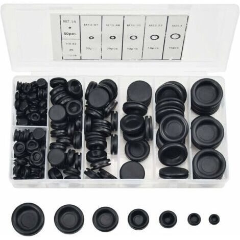 Lot de 170 bouchons en caoutchouc, 7 tailles, œillets en caoutchouc, bouchons de trou avec étui de rangement, kit d'étanchéité pour fil électrique pour pompe à eau de voiture