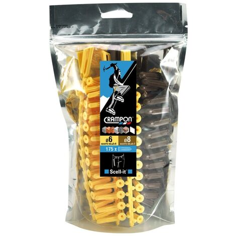 Lot de 175 chevilles universelles – 100 pces Ø6X25 mm et 75 pces Ø8X32 mm – Pour tous types de murs – Plastique premium résistant – Crampon