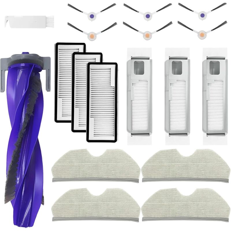 Lot de 18 accessoires pour robot aspirateur Narwal Freo X Plus avec 1 brosse principale, 6 brosses latérales, 3 filtres HEPA, 3 sacs à poussière, 4