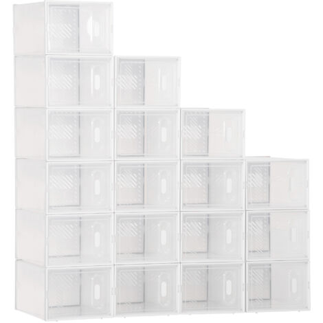 Lot de 18 boites cubes rangement à chaussures modulable avec portes transparentes - 25 x 35 x 19 cm