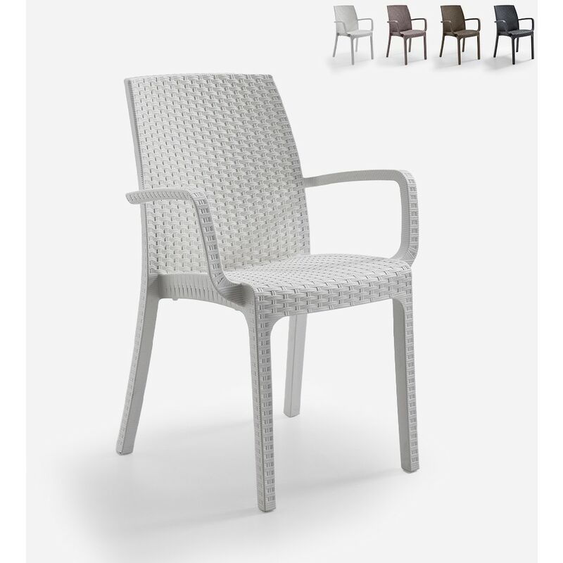 Lot de 18 chaises empilables en polyrotin avec accoudoirs pour jardin et extérieurs Indiana Bica Couleur: Blanc