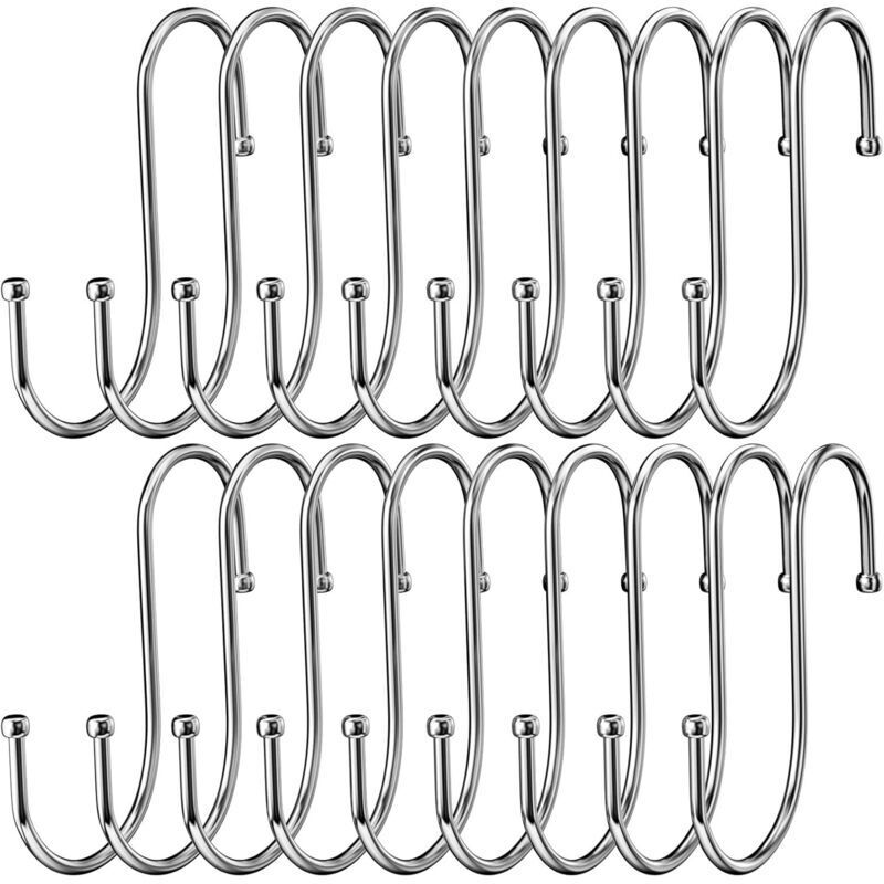Lot de 18 Crochet S Acier Inoxydable, Crochet en métal robuste double pour suspendre tasses, vêtements, pots et des bols, Convient pour cuisine,