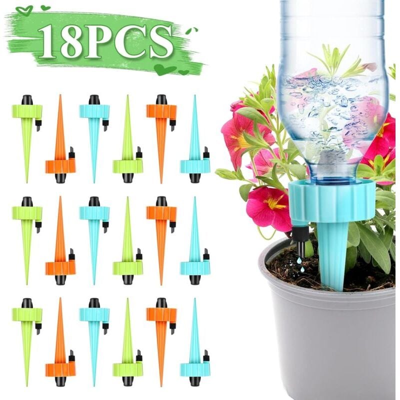SNQ - Lot de 18 Irrigation Goutte à Goutte Kit, Goutte à Goutte Bouteille, Kit Automatiques D'arrosage Système Réglable vannes Arroseurs pour Plantes