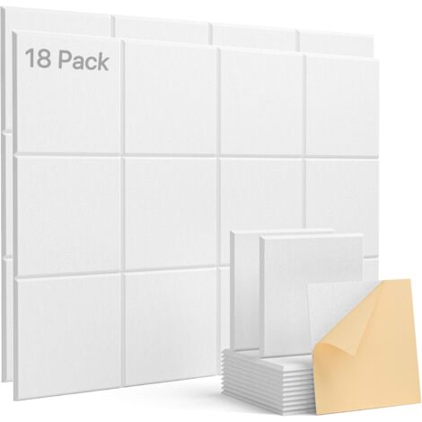 Lot de 18 Panneau acoustique, Carré auto-adhésif, Mousse polyester haute densité, Isolation phonique mur plafond studio, 30x30x0,9cm