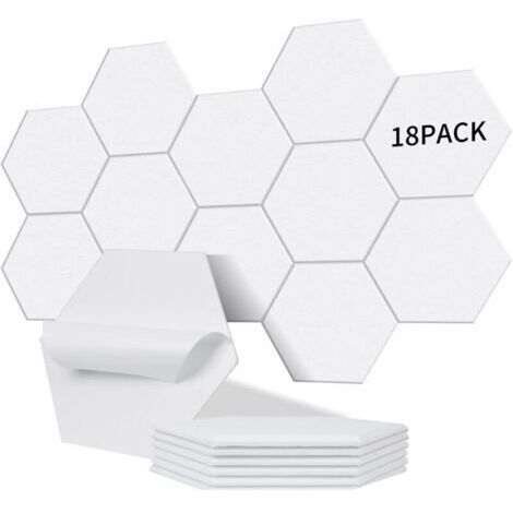 Lot de 18 panneaux acoustiques hexagonaux autocollants I Isolation phonique efficace haute densité (230kg/m³) NRC 0.95 – Parfaits pour murs et portes,, salle de jeux, Porcelaine blanche