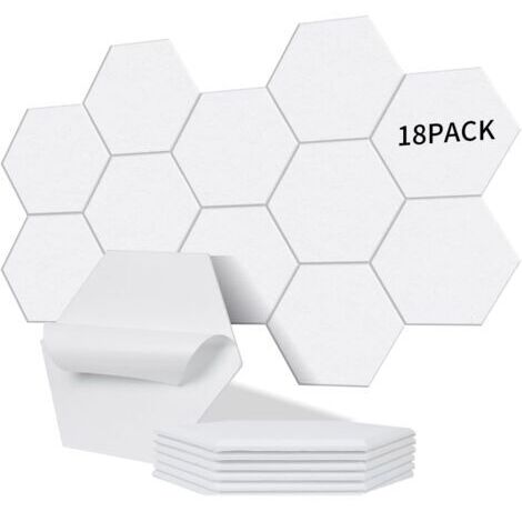 Lot de 18 panneaux acoustiques hexagonaux autocollants I Isolation phonique efficace haute densité (230kg/m³) NRC 0.95 – Parfaits pour murs et portes,, salle de jeux, Porcelaine blanche
