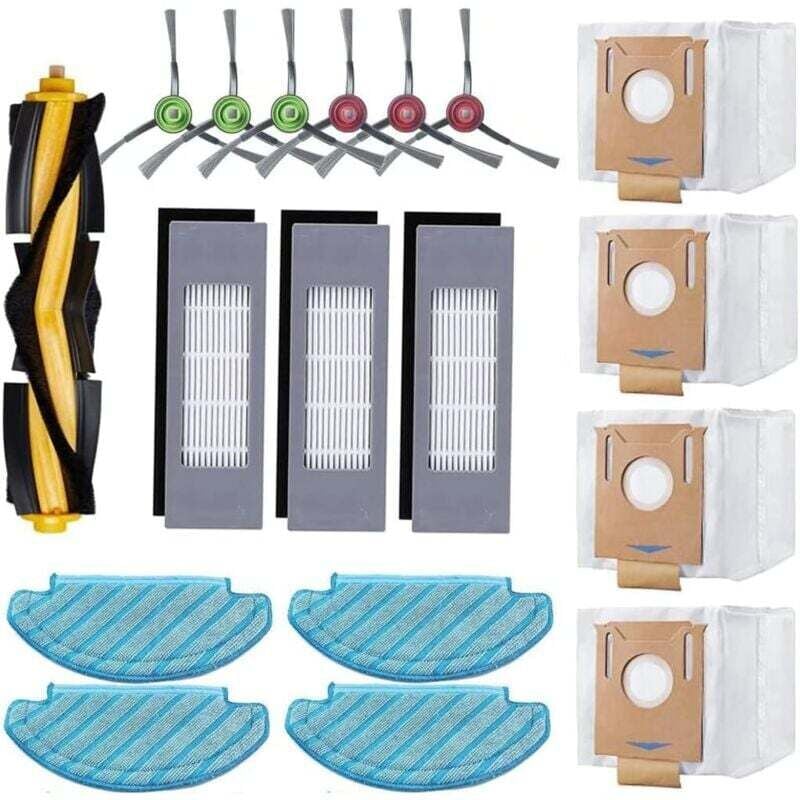 Image of Lot De 18 Pièces Rechange Aspirateur Robot 4 Lingettes 3 Filtres 4 Sacs Poussière 1 Brosse