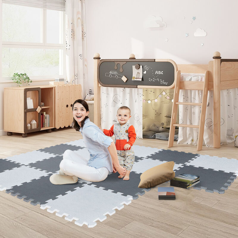 Skecten - Lot de 18 Tapis Mousse Puzzle Bébé/Tapis de Jeux Bébé/Tapis de Chambre/Tatami Taille 30x30cm Blanc Gris