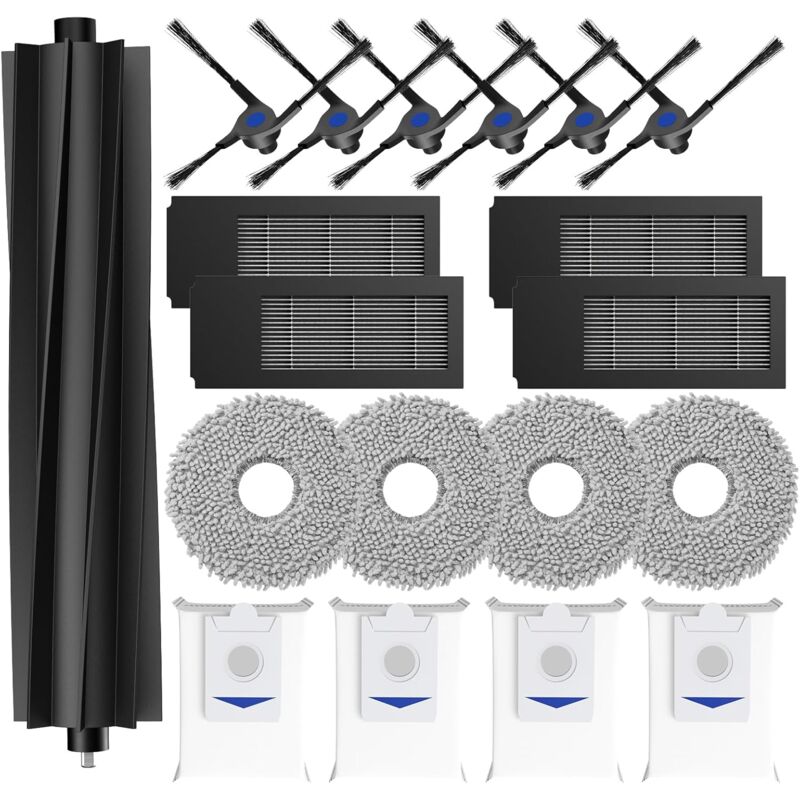 Lot de 19 accessoires pour robot aspirateur compatible pour Ecovacs Deebot X2 Omni/ X2/ X2 Pro, 1 brosse principale, 4 filtres HEPA, 4 tampons de