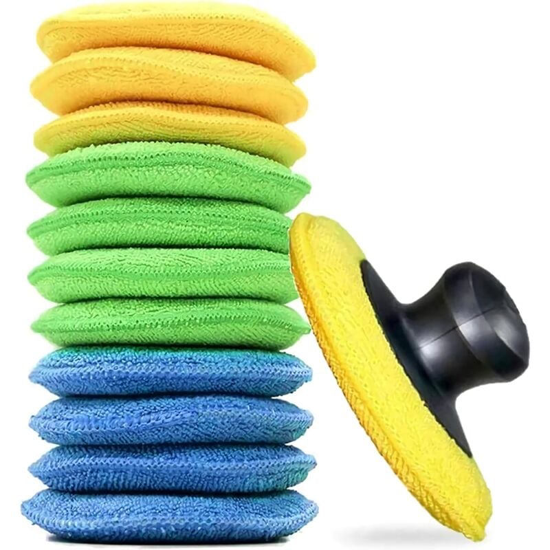 Lot de 19 éponges de polissage pour voiture, éponges de nettoyage avec éponges applicatrices à poignée, 18 éponges + 1 poignée-Fei Yu
