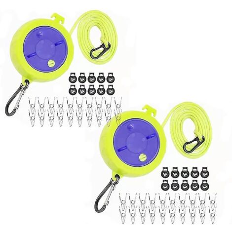lot De 2 10m Corde A Linge Retractable Avec 20 Boucles Fixes Et 40 Pinces Coupe-vent, Corde  Linge Portable, Pour Camping, Pour Vacances En Plein