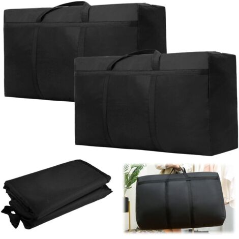 Lot de 2 160L Grand Sac De Rangement, Imperméable Housse Rangement Couette, Sac Demenagement en Tissu Oxford 420D, Pour Déménagement, Couette, Couvertures, Oreillers (90 x 55 x 27 cm, Noir)