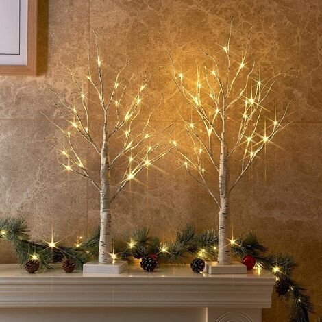 Lot de 2 2 pieds 24LT bouleau alimenté par batterie LED blanc chaud pour la décoration de la maison, mariage, $ LED bouleau lumière de table Bonsaï arbre lumière alimenté par batterie avec 24 LED blanc chaud pour la décoration intérieure $ LED bouleau, pi