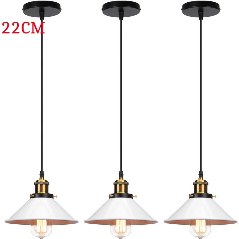 22cm Rétro Lustre Suspension Industrielle E27 Douille Blanc Plafonnier Luminaire Ajustable 3PCS