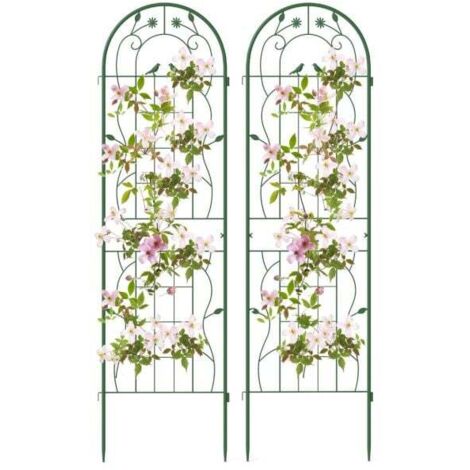 Lot de 2 / 4 Treillis Métalliques de Jardin, Support Vertical pour Plantes Grimpantes, Revêtement Poudre Antirouille, Décor Oiseaux et Fleurs, Modulable en Clôture Extérieur