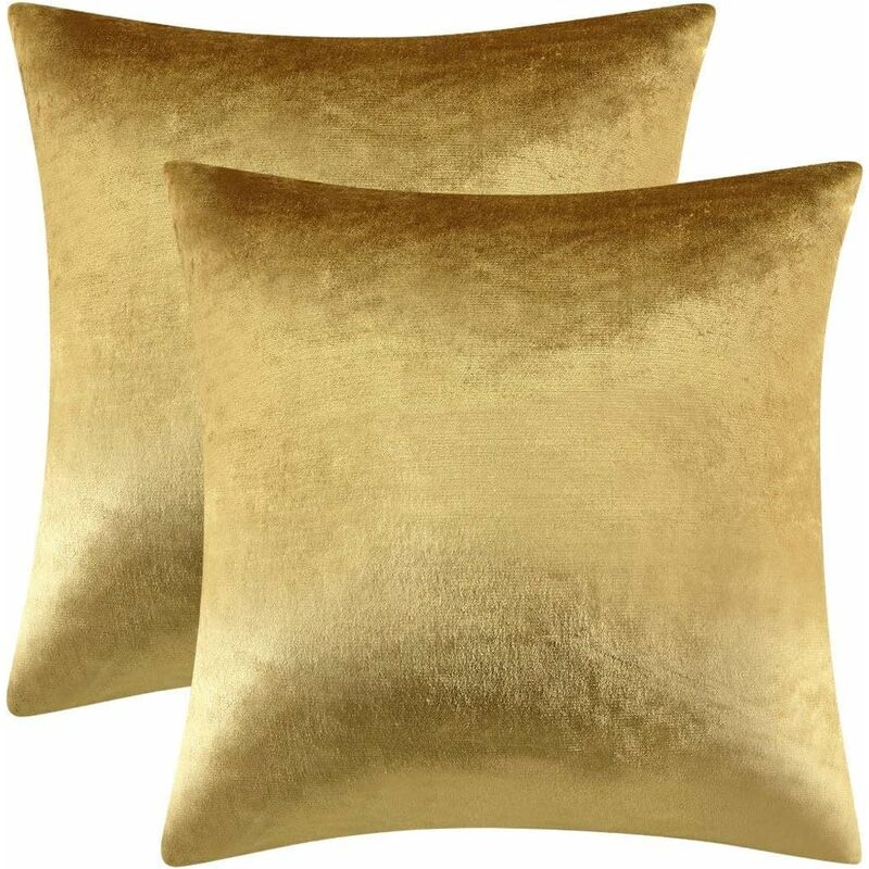 Linghhang - Lot de 2 45cm x 45cm housses de coussin dorées en velours, taies d'oreiller carrées décoratives, pour canapé, salon, chambre à coucher