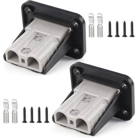 Lot de 2 50A Prise encastrée Prise de Charge, Batterie Connecteur avec Plaque de Montage Compatible avec Les Anderson SB50, Montage Encastré, pour Caravane Camion Chariot élévateur