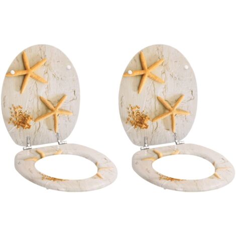 Lot de 2 Abattants adulte pour WC avec couvercles - Siège WC MDF Étoile de mer BV381504 - BonneVie
