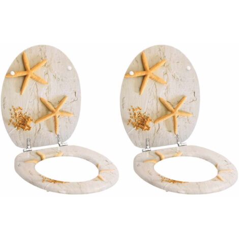 Lot de 2 Abattants WC avec couvercles  Sièges de Toilette MDF Étoile de mer 32193