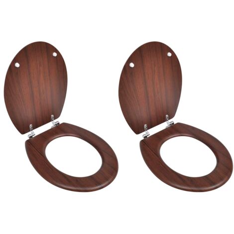 Lot de 2 Abattants WC avec couvercles  Sièges de Toilette MDF Marron 68325