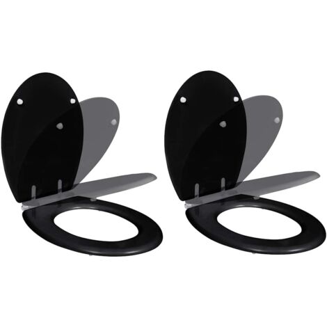 Lot de 2 Abattants WC avec couvercles  Sièges de Toilette MDF Noir 74567