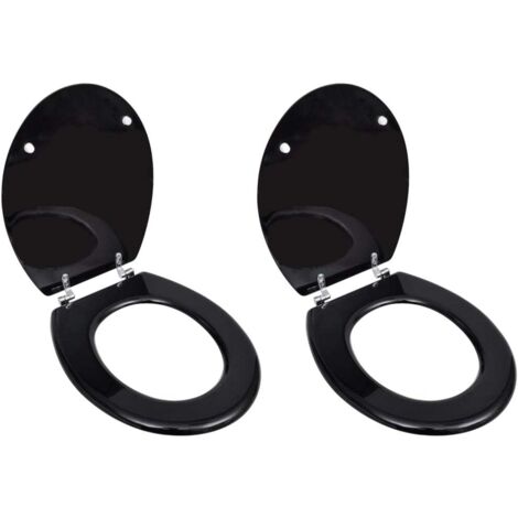 Lot de 2 Abattants WC avec couvercles  Sièges de Toilette MDF Noir 90555