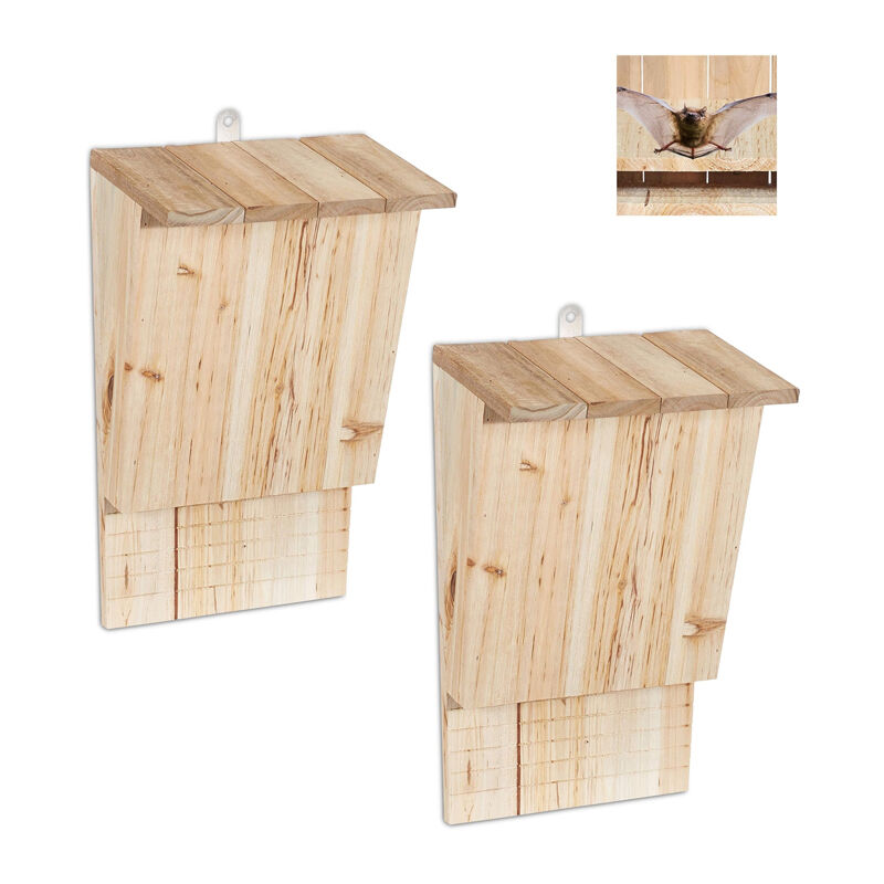 Lot de 2 abris pour chauves-souris en bois – Nichoirs pour chauves-souris d'extérieur, grands nichoirs extérieurs pour chauves-souris, abris en bois