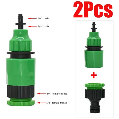 (Lot de 2) Adaptateur à raccord rapide (2 pièces) avec connecteur à barbes de 1/4" (diamètre intérieur 4 mm) ou 3/8" (8 mm) pour l'irrigation et l'arrosage du jardin. Outils de jardinage