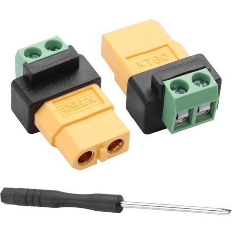 Lot de 2 adaptateurs de bornes à vis XT60 vers 2 broches, 10 A XT60 mâle/femelle vers fiche d'alimentation sans soudure pour panneau solaire, stations d'alimentation portables, drones