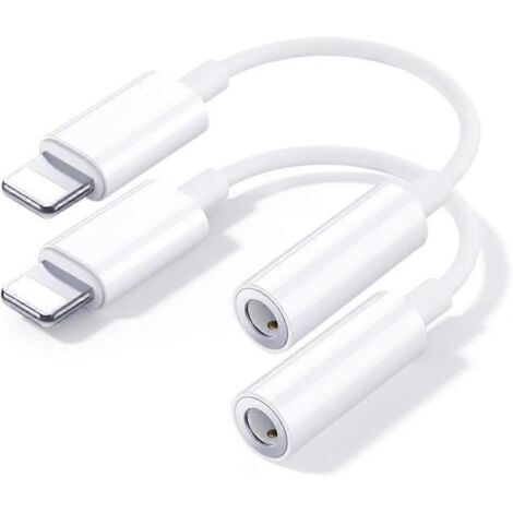 Lot de 2 adaptateurs jack pour iPhone : adaptateur Lightning, prise jack 3,5 mm, adaptateur pour écouteurs, câble audio auxiliaire, dongle pour casque, accessoires pour iPhone 14/13/12/11/X
