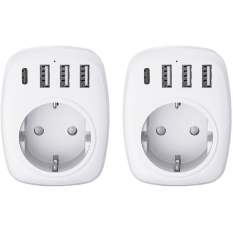 Lot de 2 adaptateurs UE/UK + 4USB - Voltman