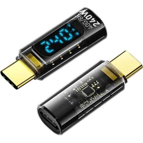 Lot de 2 adaptateurs USB C vers USB C 40 Gbps 48 V/5 A - Écran LED de type C - Pour iPhone 15/15 Pro/15 Pro Max, Samsung Galaxy S23/S22