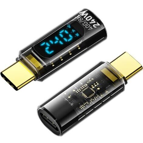 Lot de 2 adaptateurs USB C vers USB C 40 Gbps 48 V/5 A - Écran LED de type C - Pour iPhone 15/15 Pro/15 Pro Max, Samsung Galaxy S23/S22