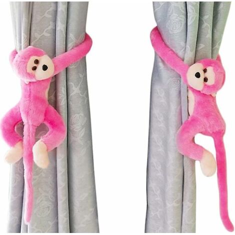 Lot de 2 adorables embrasses de rideaux singe pour chambre d'enfant - Accessoires de décoration de fenêtre en peluche