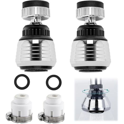 Lot de 2 Aérateur de Robinet Pivotant 360°, Embout Robinet Cuisine, 2 modes, pour Robinet D'évier Salle Bain (argent, Style court)